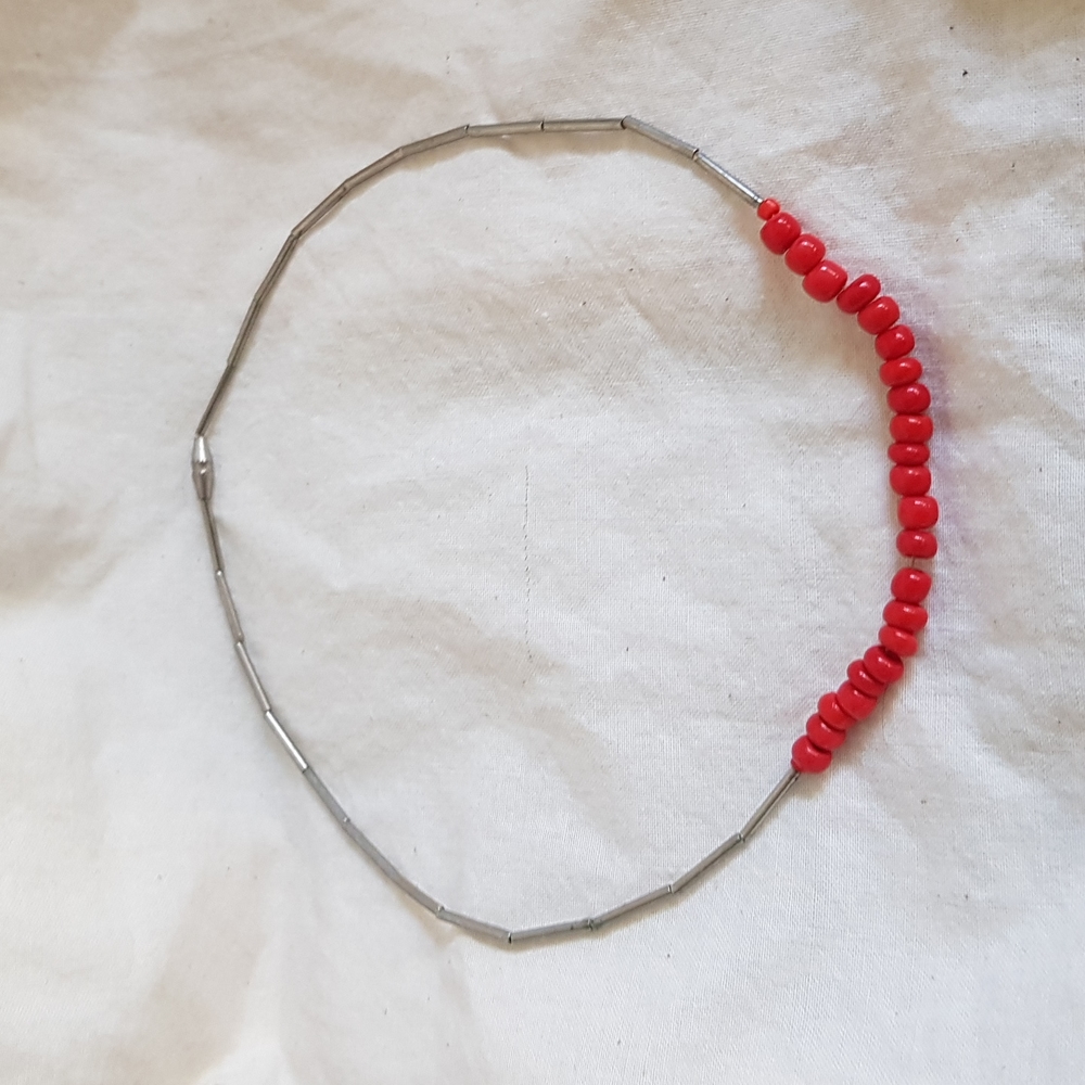 Vintage silver and red beaded necklace
